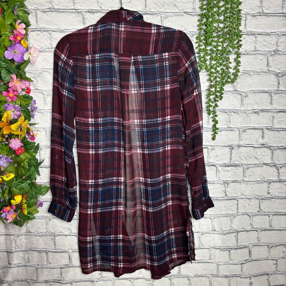 *🌼3/$30🌼Charlotte Russe Plaid Sheer Button Down Top Size Small - Picture 14 of 16